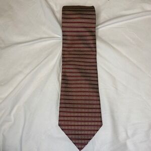 Barneys New‎ York Men's Neck Tie Silk Jacquard Geometric Striped Italy Red Gold